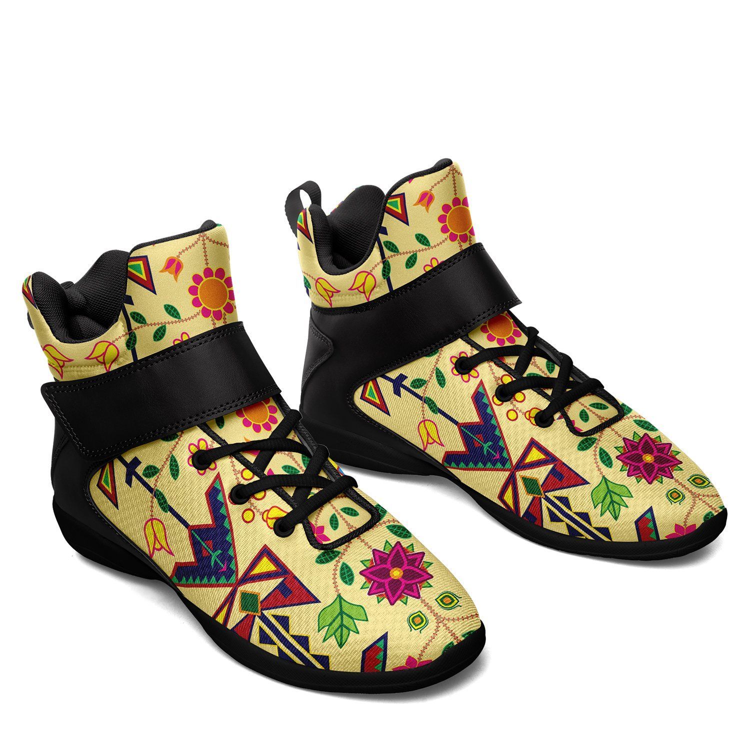 Geometric Floral Spring Vanilla Ipottaa Basketball / Sport High Top Shoes - Black Sole 49 Dzine