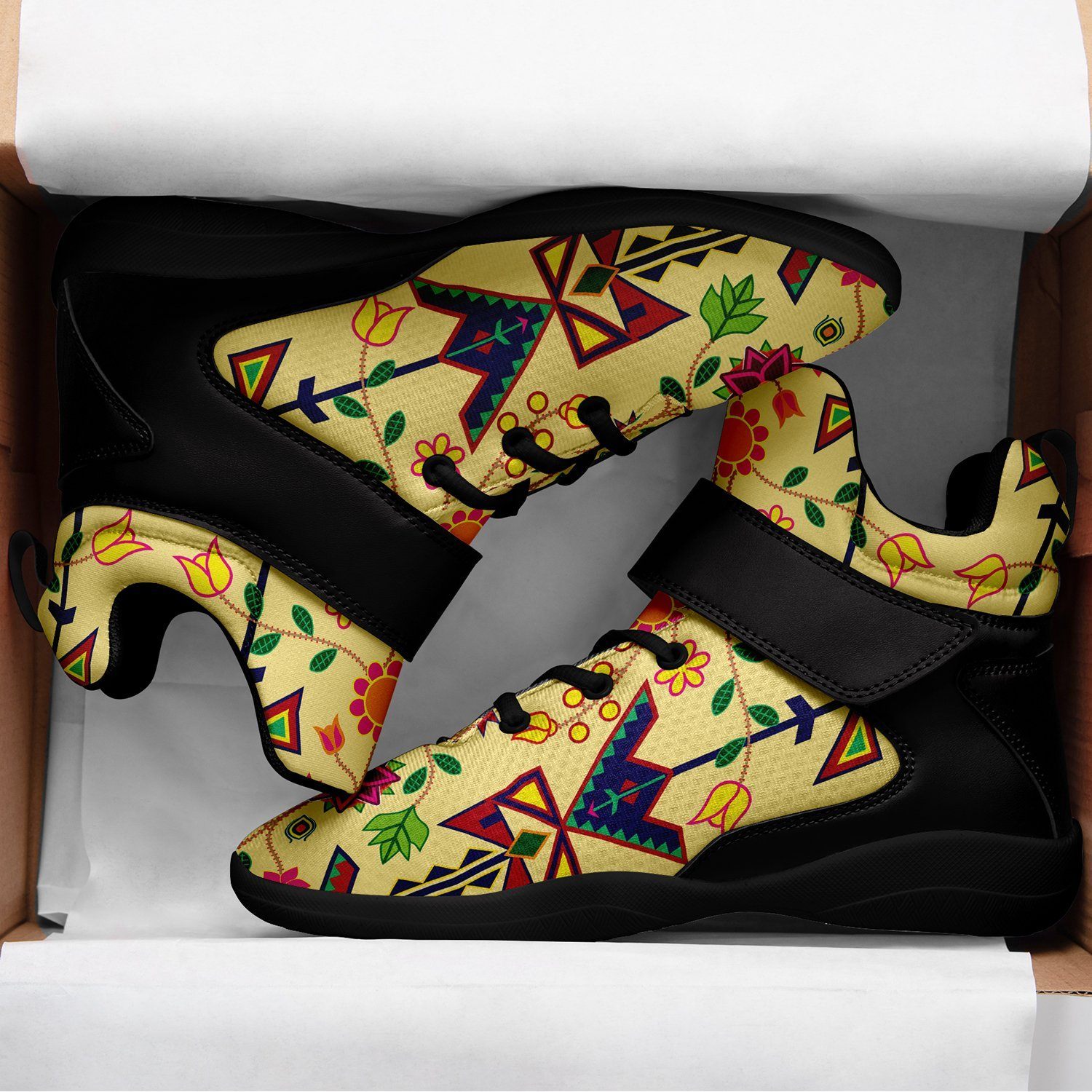 Geometric Floral Spring Vanilla Ipottaa Basketball / Sport High Top Shoes - Black Sole 49 Dzine