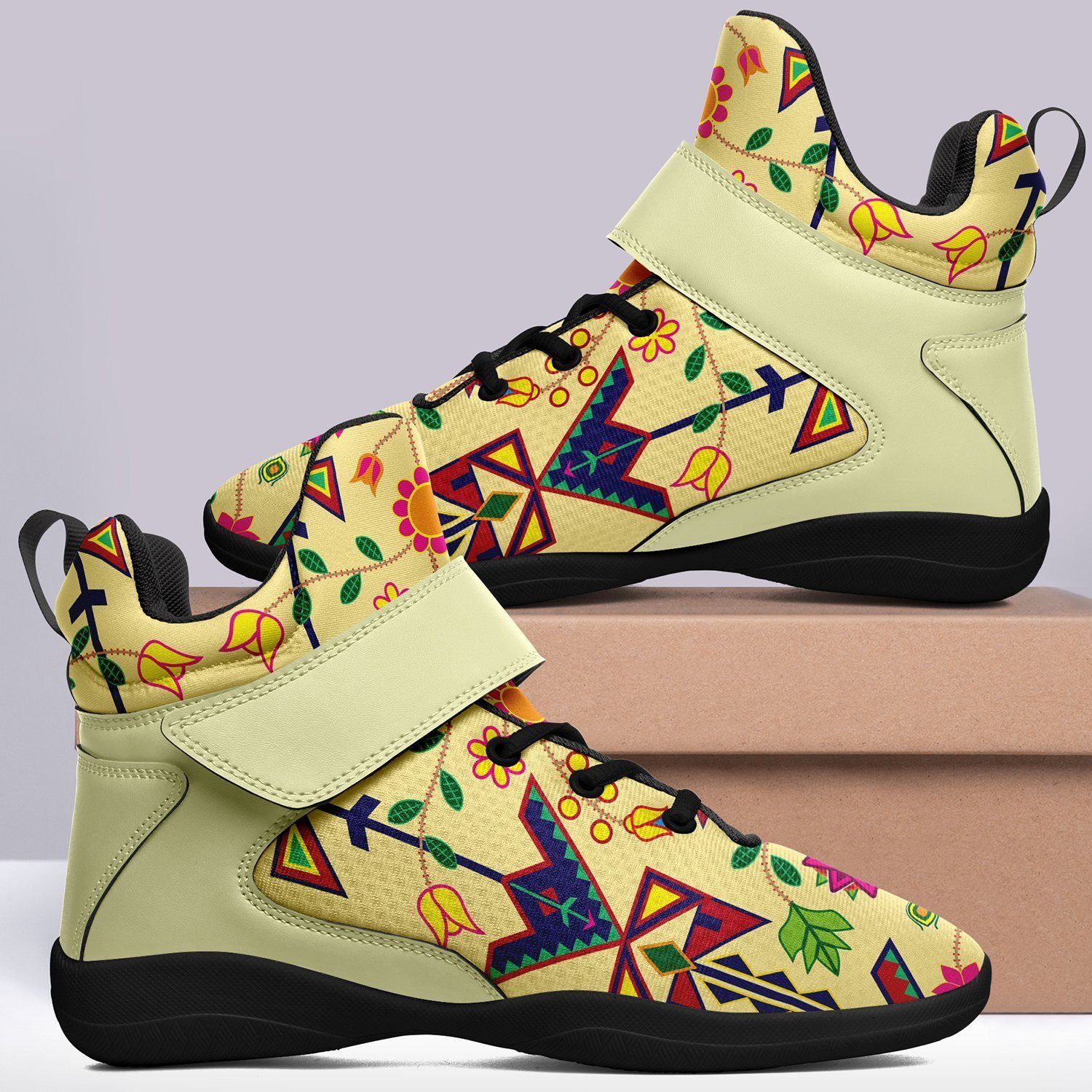 Geometric Floral Spring Vanilla Ipottaa Basketball / Sport High Top Shoes - Black Sole 49 Dzine