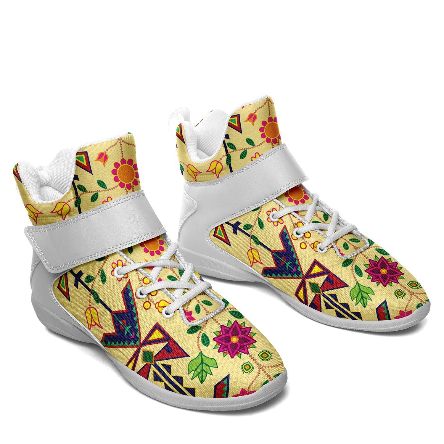 Geometric Floral Spring Vanilla Kid's Ipottaa Basketball / Sport High Top Shoes 49 Dzine
