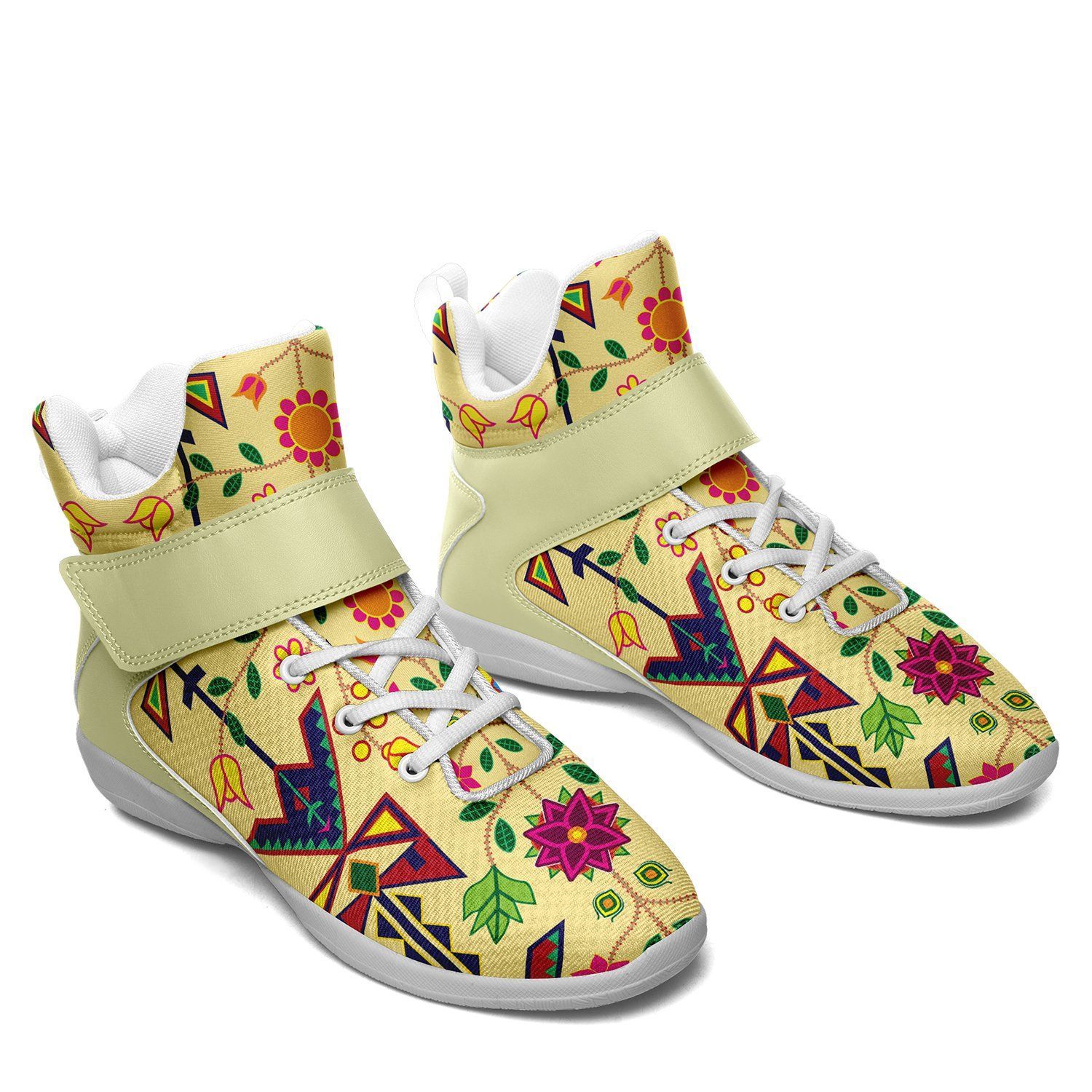 Geometric Floral Spring Vanilla Kid's Ipottaa Basketball / Sport High Top Shoes 49 Dzine