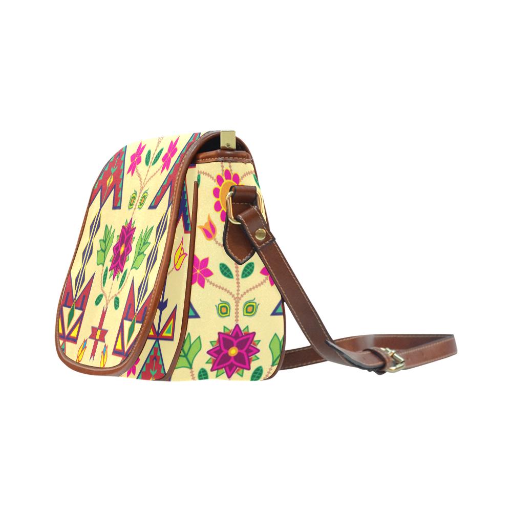 Geometric Floral Spring - Vanilla Saddle Bag/Small (Model 1649) Full Customization Saddle Bag/Small (Full Customization) e-joyer