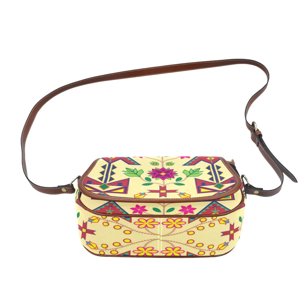Geometric Floral Spring - Vanilla Saddle Bag/Small (Model 1649) Full Customization Saddle Bag/Small (Full Customization) e-joyer