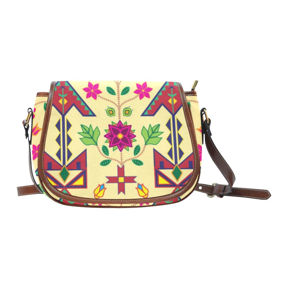 Geometric Floral Spring - Vanilla Saddle Bag/Small (Model 1649) Full Customization Saddle Bag/Small (Full Customization) e-joyer