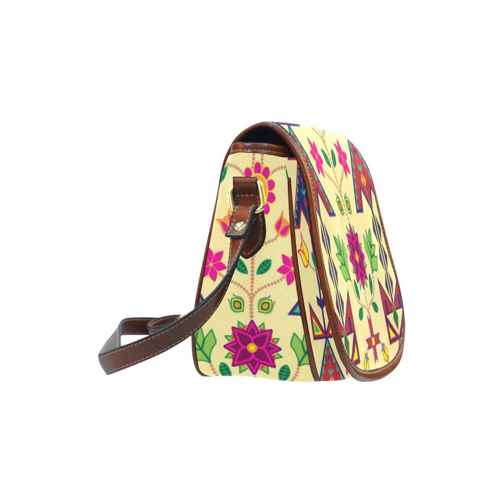 Geometric Floral Spring - Vanilla Saddle Bag/Small (Model 1649) Full Customization Saddle Bag/Small (Full Customization) e-joyer