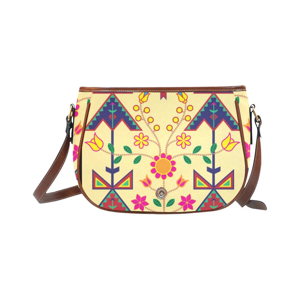 Geometric Floral Spring - Vanilla Saddle Bag/Small (Model 1649) Full Customization Saddle Bag/Small (Full Customization) e-joyer