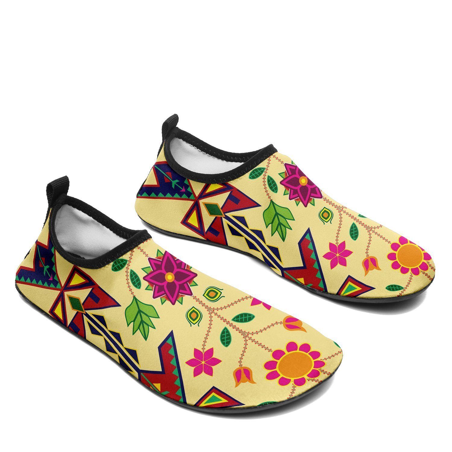 Geometric Floral Spring Vanilla Sockamoccs Kid's Slip On Shoes 49 Dzine