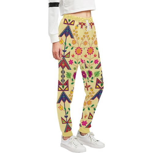 Geometric Floral Spring-Vanilla Women's All Over Print Sweatpants (Model L11) Women's All Over Print Sweatpants (L11) e-joyer
