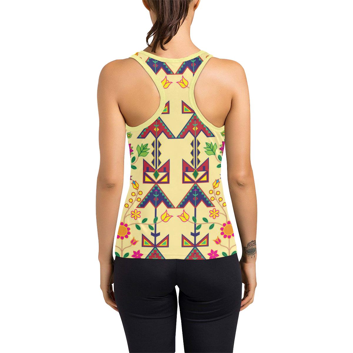 Geometric Floral Spring-Vanilla Women's Racerback Tank Top (Model T60) Racerback Tank Top (T60) e-joyer