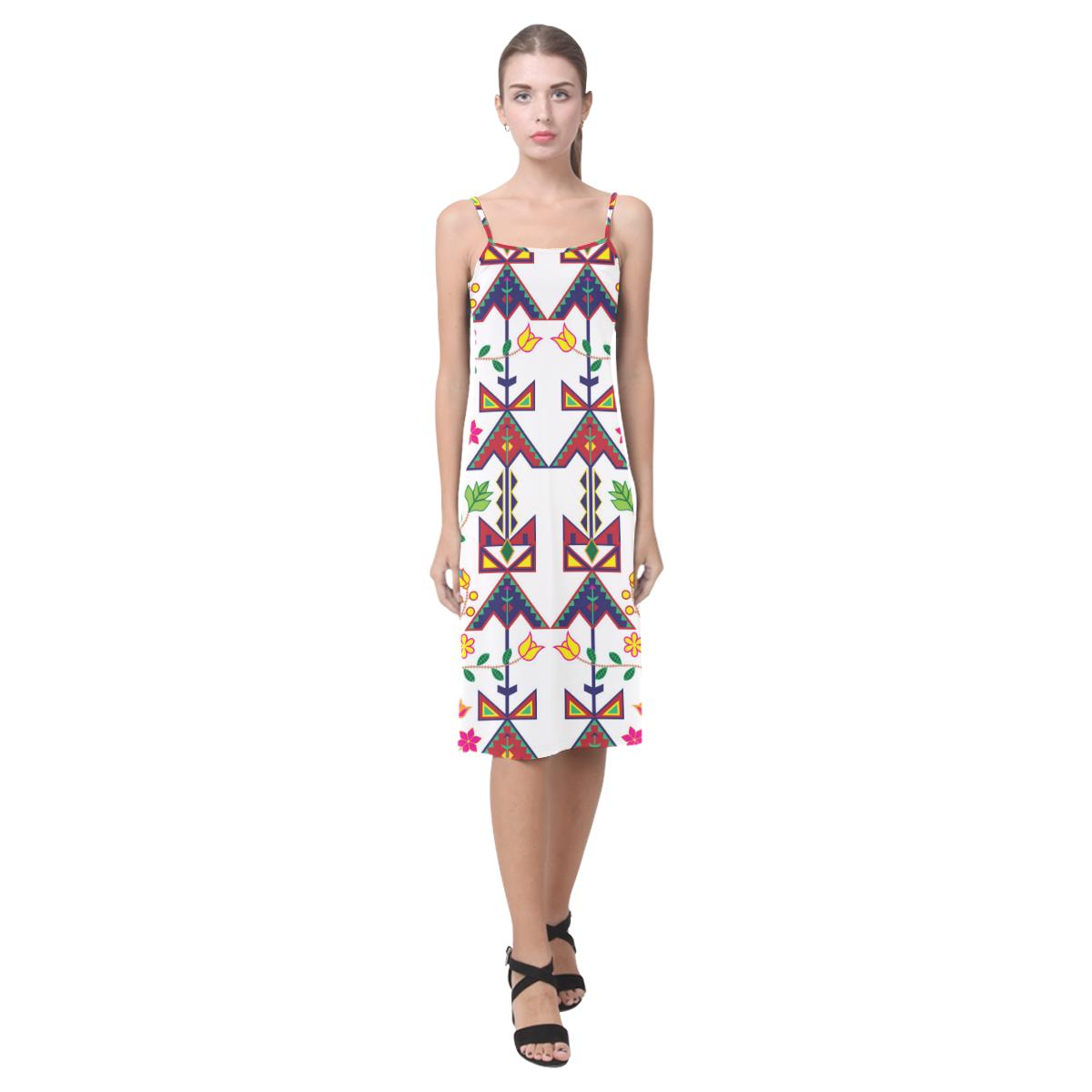 Geometric Floral Spring - White Alcestis Slip Dress (Model D05) Alcestis Slip Dress (D05) e-joyer