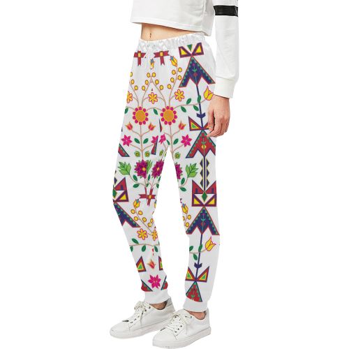 Geometric Floral Spring-White Women's All Over Print Sweatpants (Model L11) Women's All Over Print Sweatpants (L11) e-joyer