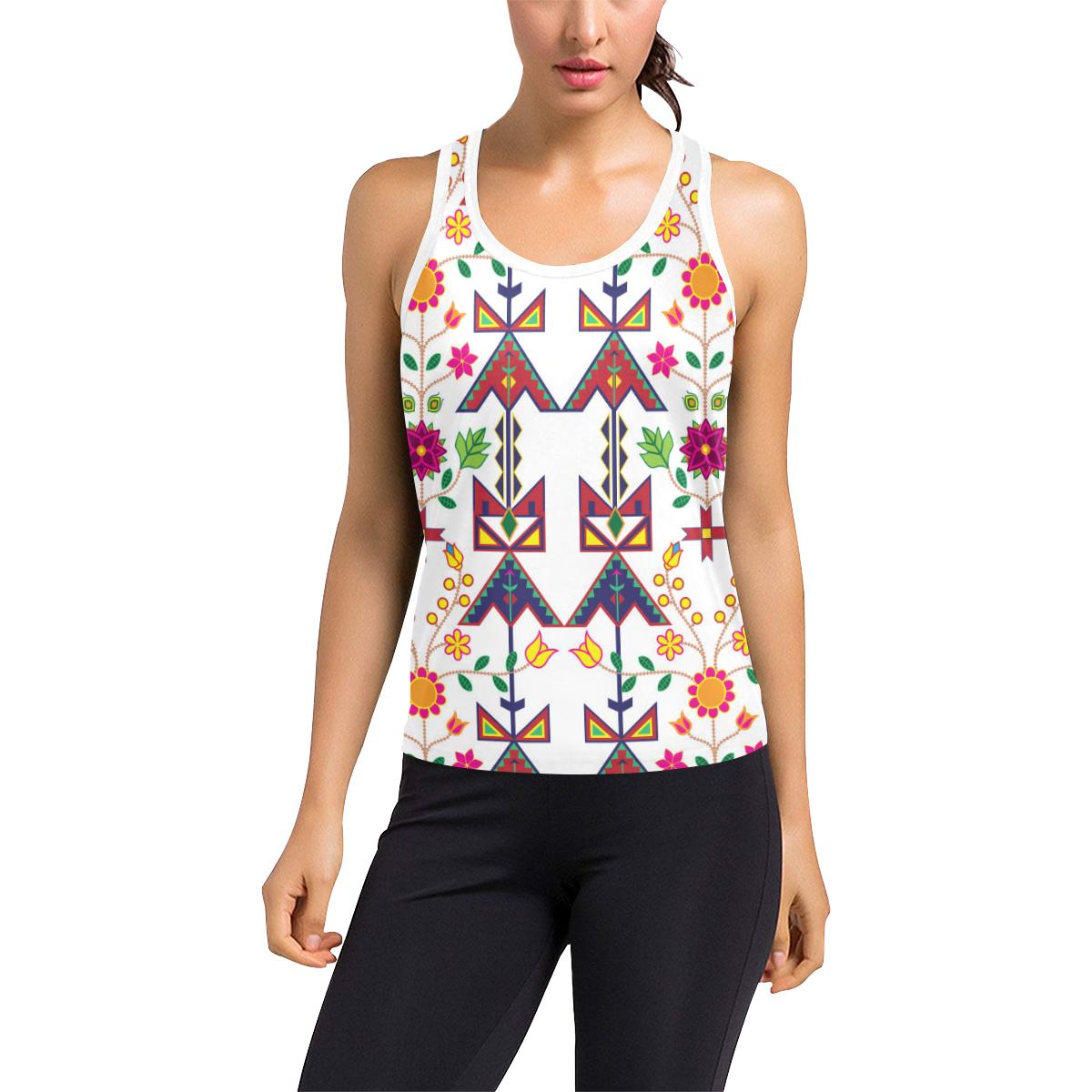 Geometric Floral Spring-White Women's Racerback Tank Top (Model T60) Racerback Tank Top (T60) e-joyer