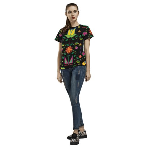 Geometric Floral Summer All Over Print T-shirt for Women/Large Size (USA Size) (Model T40) All Over Print T-Shirt for Women/Large (T40) e-joyer