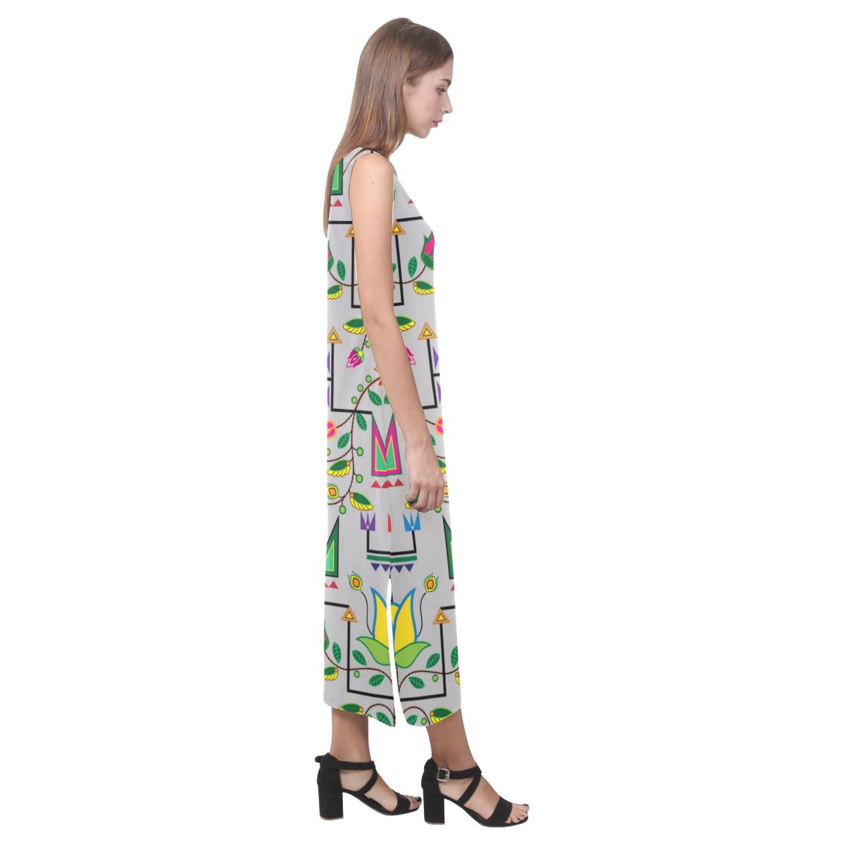 Geometric Floral Summer - Gray Phaedra Sleeveless Open Fork Long Dress (Model D08) Phaedra Sleeveless Open Fork Long Dress (D08) e-joyer