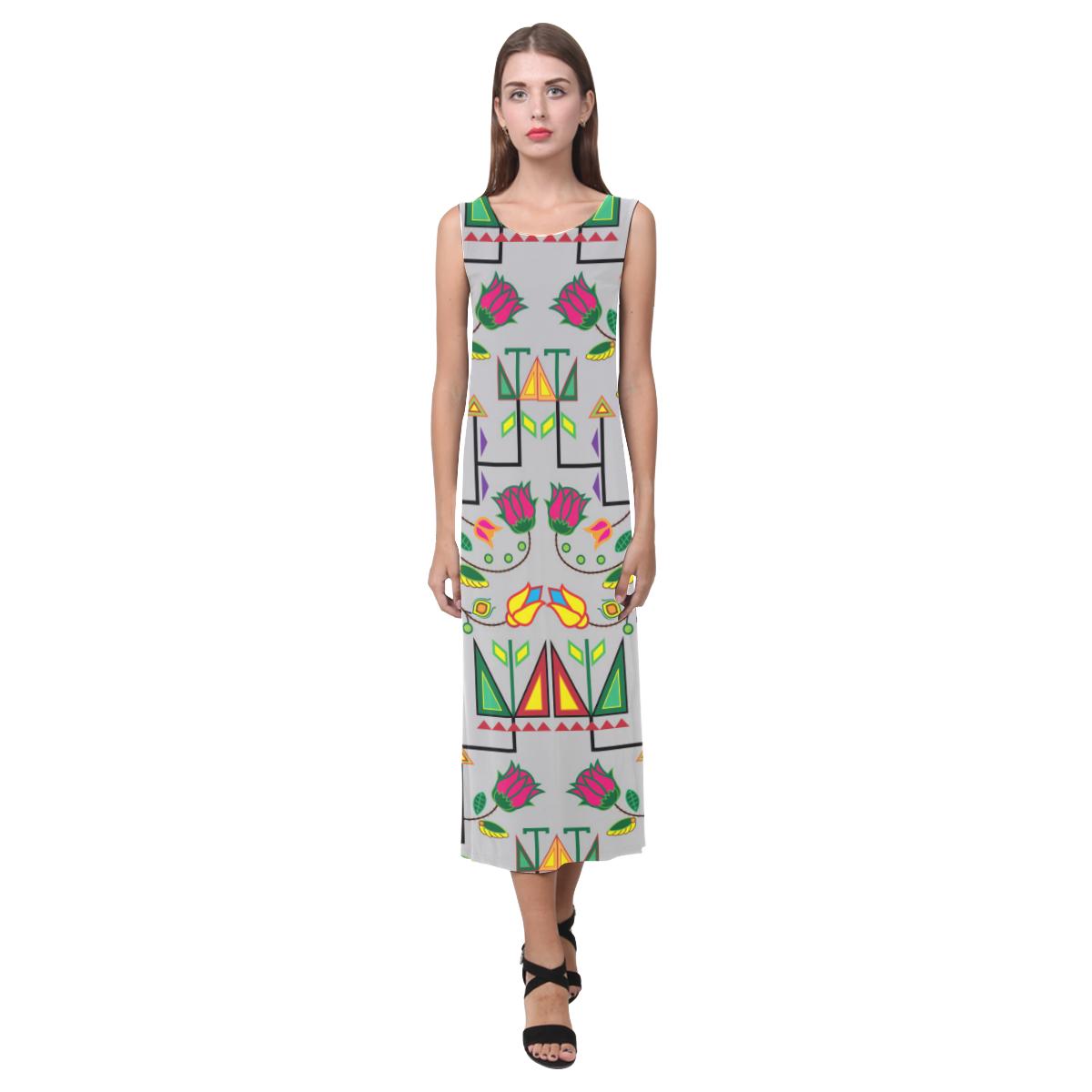 Geometric Floral Summer - Gray Phaedra Sleeveless Open Fork Long Dress (Model D08) Phaedra Sleeveless Open Fork Long Dress (D08) e-joyer