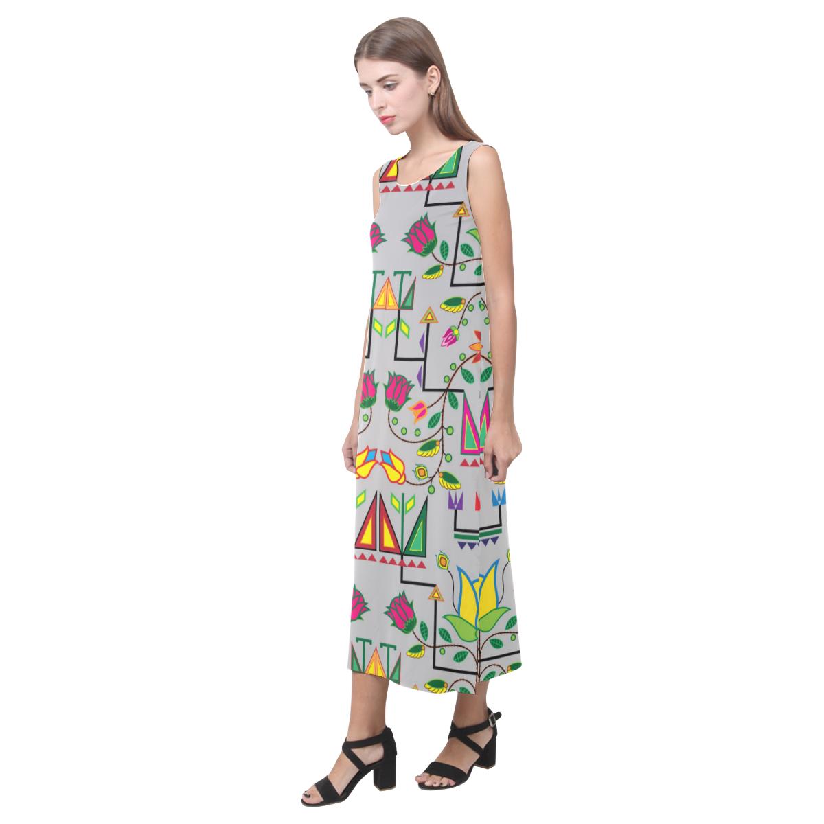 Geometric Floral Summer - Gray Phaedra Sleeveless Open Fork Long Dress (Model D08) Phaedra Sleeveless Open Fork Long Dress (D08) e-joyer