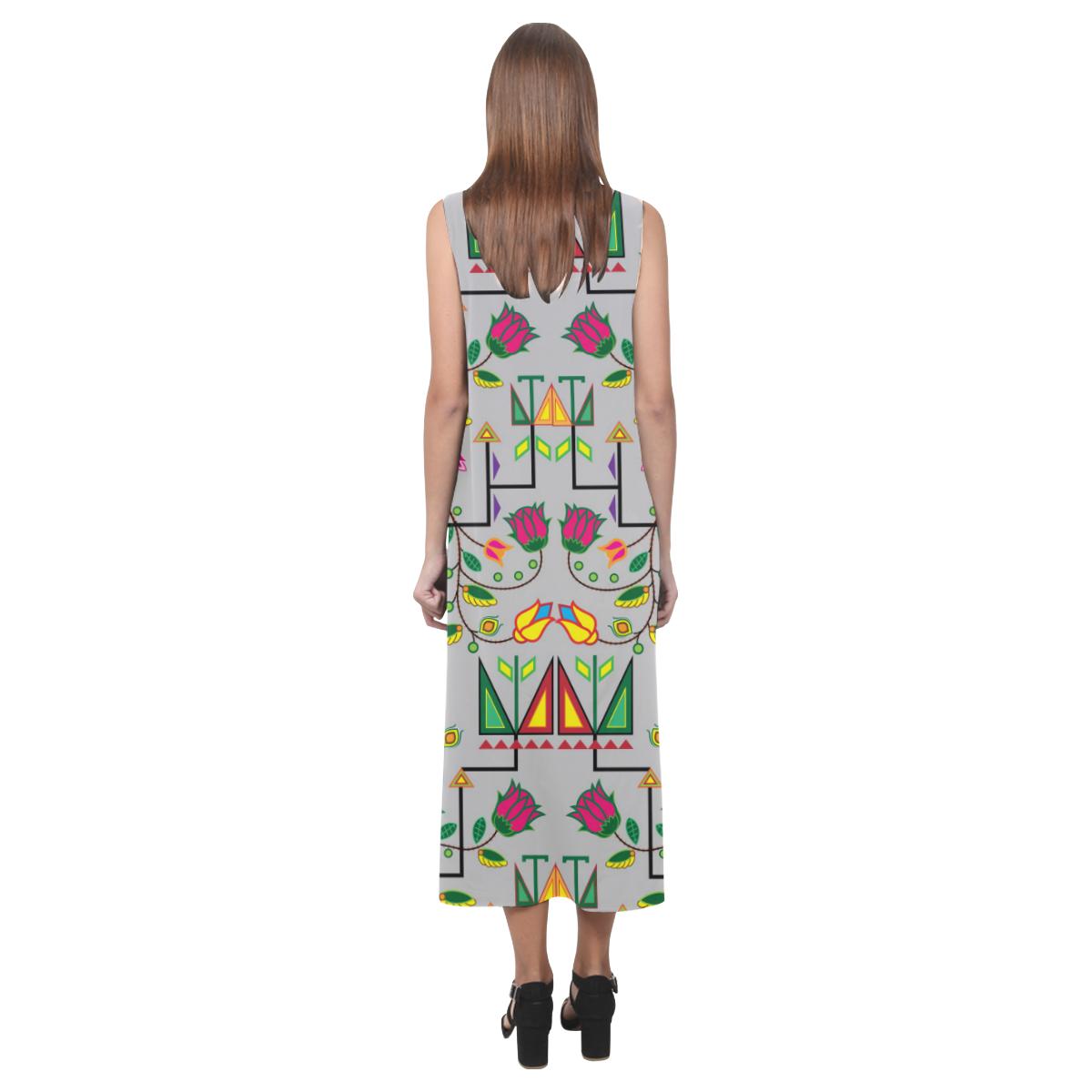 Geometric Floral Summer - Gray Phaedra Sleeveless Open Fork Long Dress (Model D08) Phaedra Sleeveless Open Fork Long Dress (D08) e-joyer