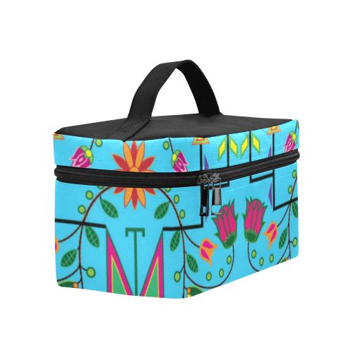 Geometric Floral Summer-Sky Blue Cosmetic Bag/Large (Model 1658) Cosmetic Bag e-joyer