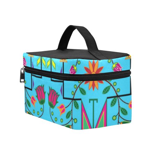 Geometric Floral Summer-Sky Blue Cosmetic Bag/Large (Model 1658) Cosmetic Bag e-joyer