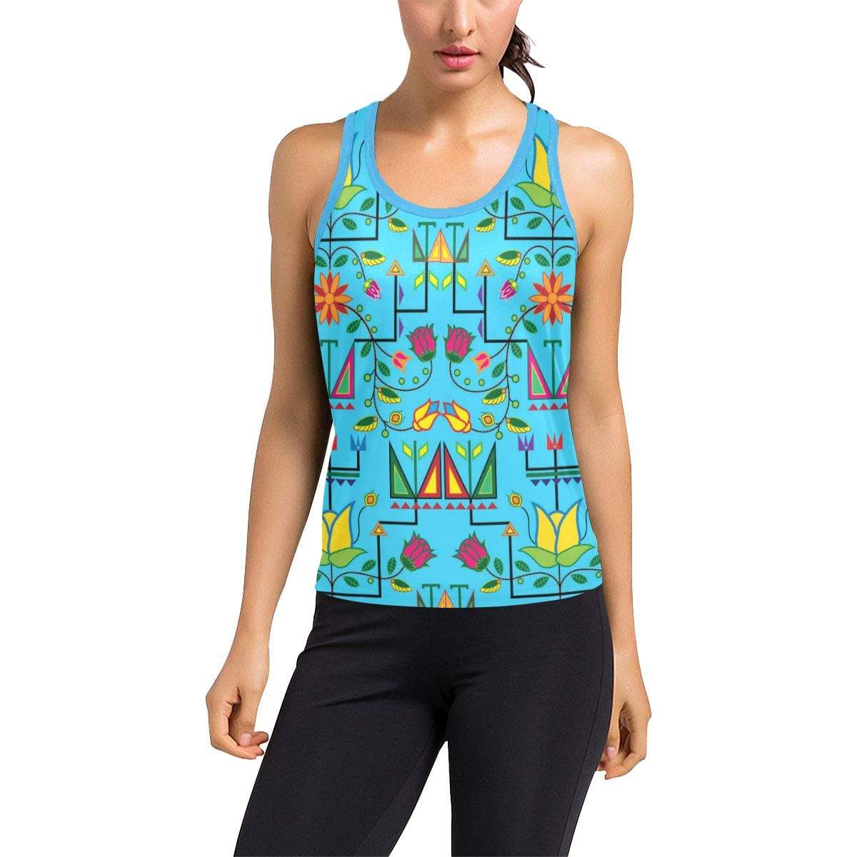 Geometric Floral Summer-Sky Blue Women's Racerback Tank Top (Model T60) Racerback Tank Top (T60) e-joyer