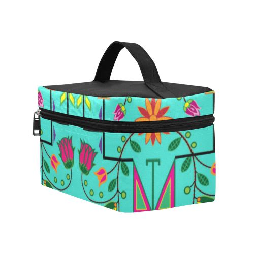 Geometric Floral Summer-Sky Cosmetic Bag/Large (Model 1658) Cosmetic Bag e-joyer