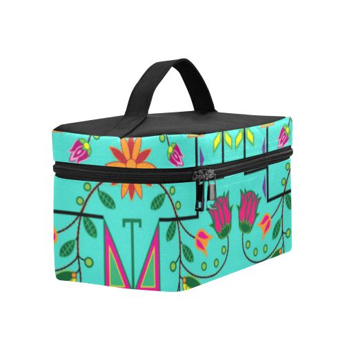 Geometric Floral Summer-Sky Cosmetic Bag/Large (Model 1658) Cosmetic Bag e-joyer