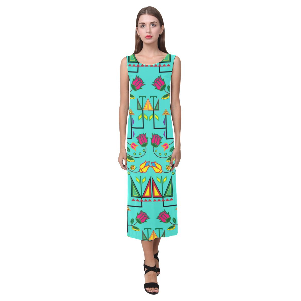 Geometric Floral Summer - Sky Phaedra Sleeveless Open Fork Long Dress (Model D08) Phaedra Sleeveless Open Fork Long Dress (D08) e-joyer