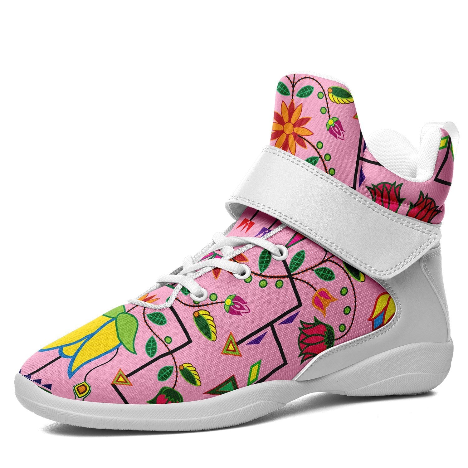 Geometric Floral Summer Sunset Ipottaa Basketball / Sport High Top Shoes 49 Dzine US Women 4.5 / US Youth 3.5 / EUR 35 White Sole with White Strap 