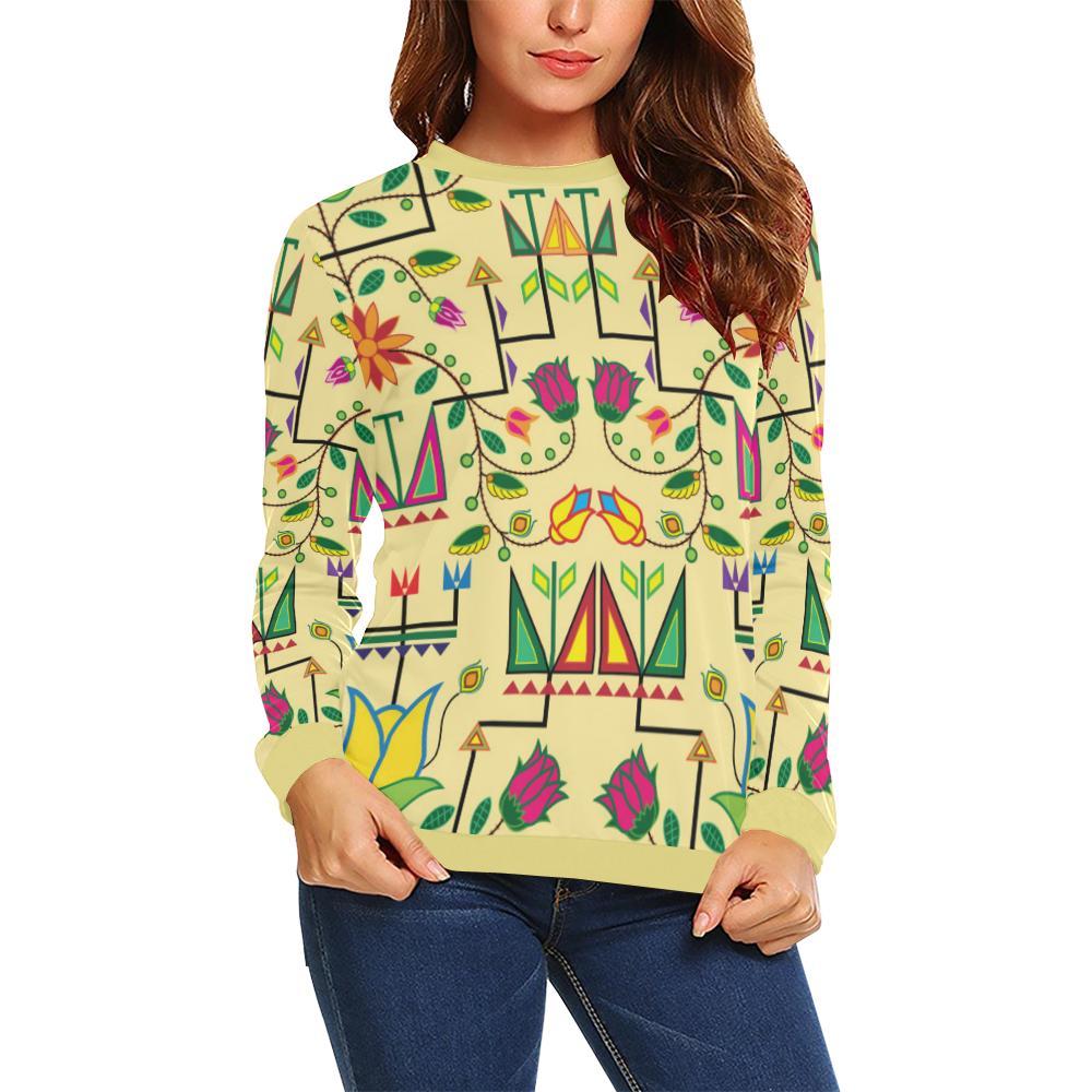 Geometric Floral Summer-Vanilla All Over Print Crewneck Sweatshirt for Women (Model H18) Crewneck Sweatshirt for Women (H18) e-joyer