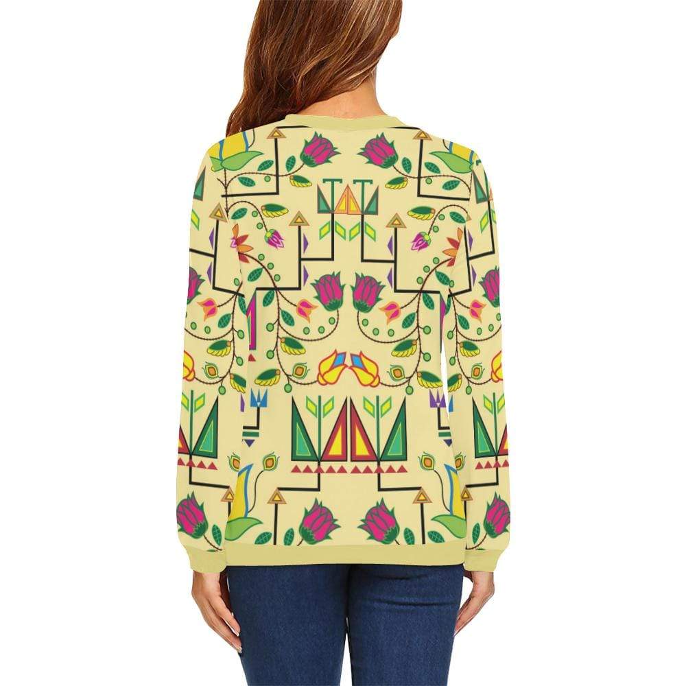 Geometric Floral Summer-Vanilla All Over Print Crewneck Sweatshirt for Women (Model H18) Crewneck Sweatshirt for Women (H18) e-joyer