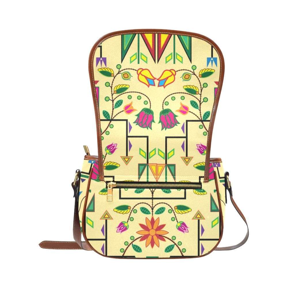 Geometric Floral Summer - Vanilla Saddle Bag/Small (Model 1649) Full Customization Saddle Bag/Small (Full Customization) e-joyer