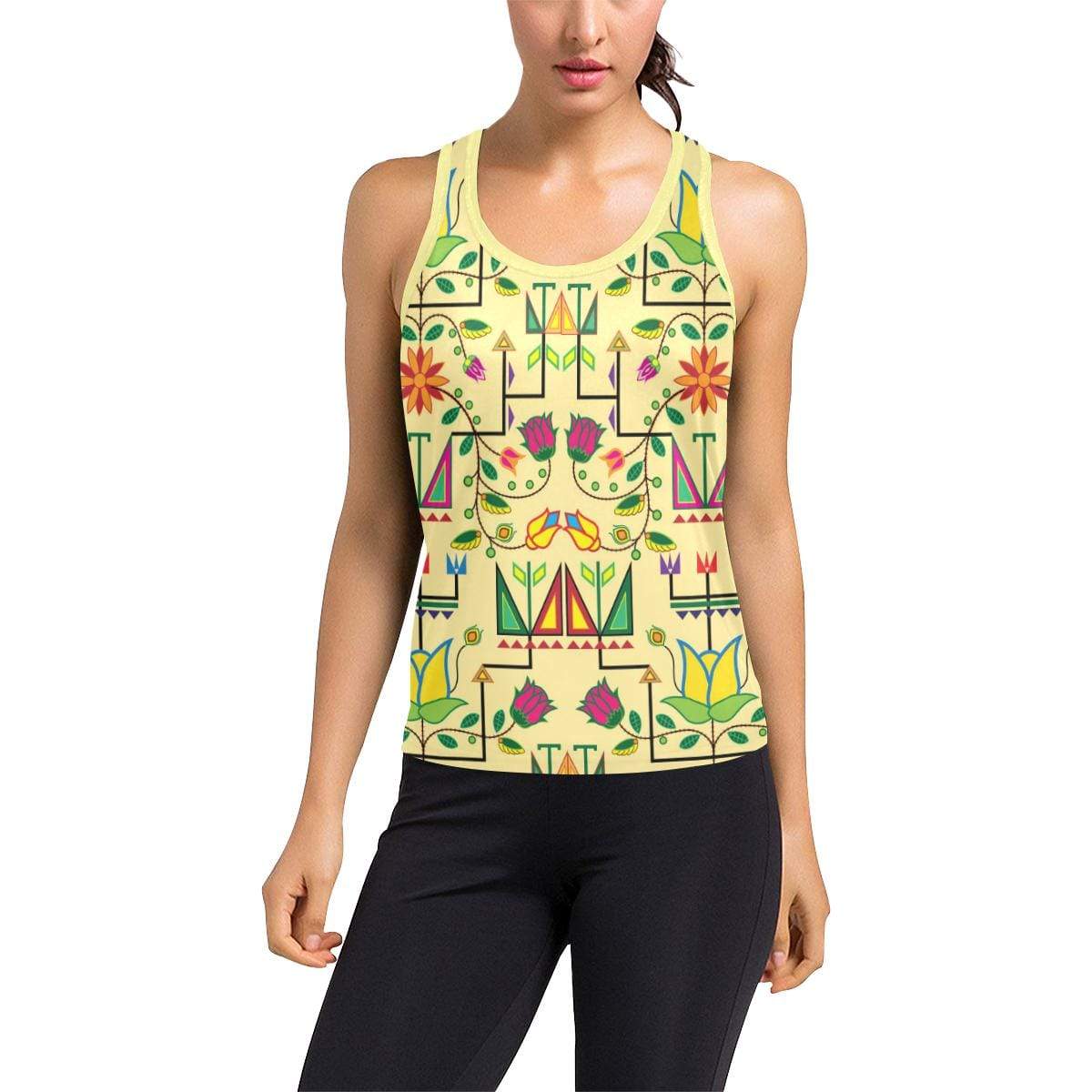 Geometric Floral Summer-Vanilla Women's Racerback Tank Top (Model T60) Racerback Tank Top (T60) e-joyer