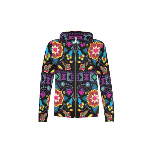 Geometric Floral Winter-Black All Over Print Full Zip Hoodie for Kid (Model H14) All Over Print Full Zip Hoodie for Kid (H14) e-joyer