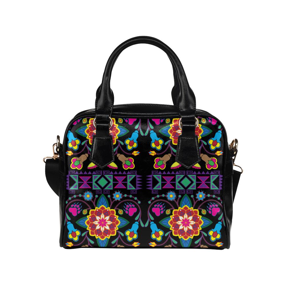 Geometric Floral Winter-Black Shoulder Handbag (Model 1634) Shoulder Handbags (1634) e-joyer