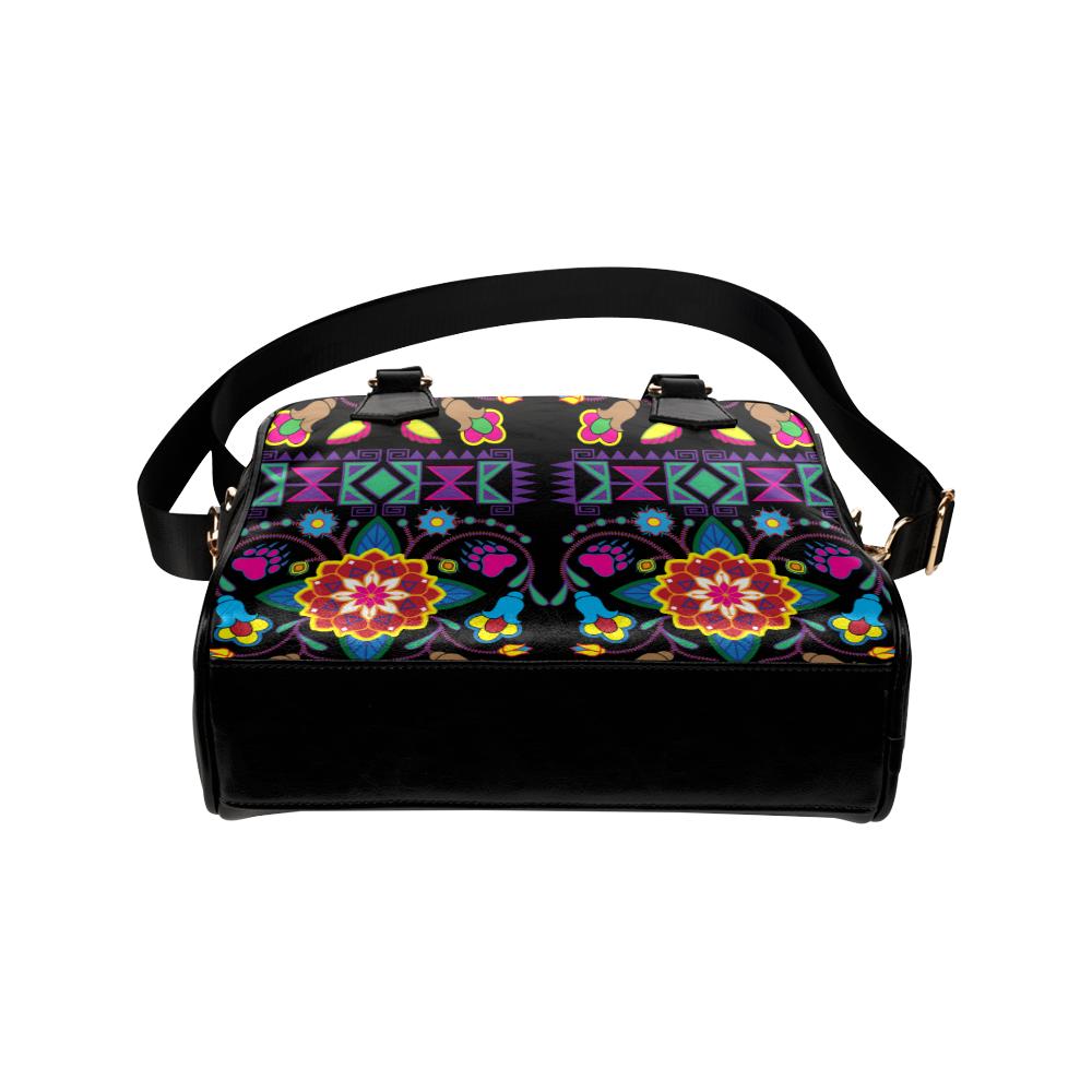 Geometric Floral Winter-Black Shoulder Handbag (Model 1634) Shoulder Handbags (1634) e-joyer