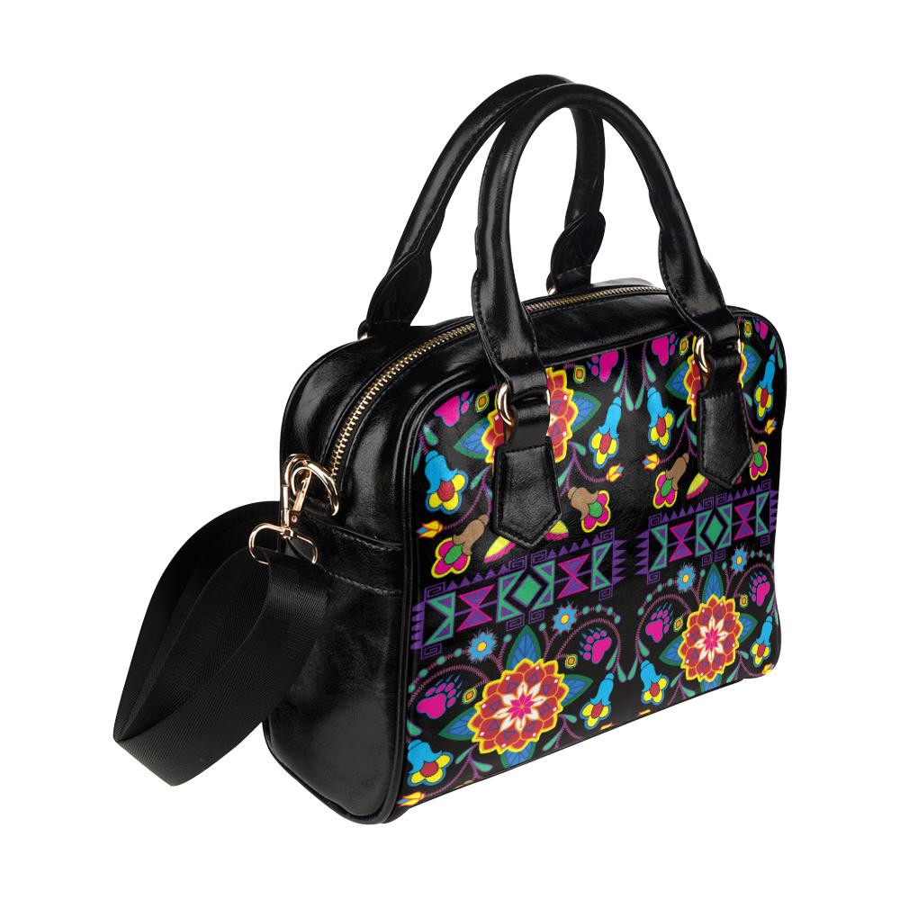 Geometric Floral Winter-Black Shoulder Handbag (Model 1634) Shoulder Handbags (1634) e-joyer