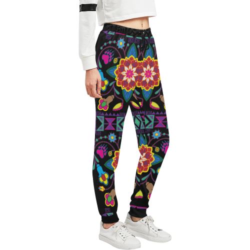 Geometric Floral Winter-Black Women's All Over Print Sweatpants (Model L11) Women's All Over Print Sweatpants (L11) e-joyer