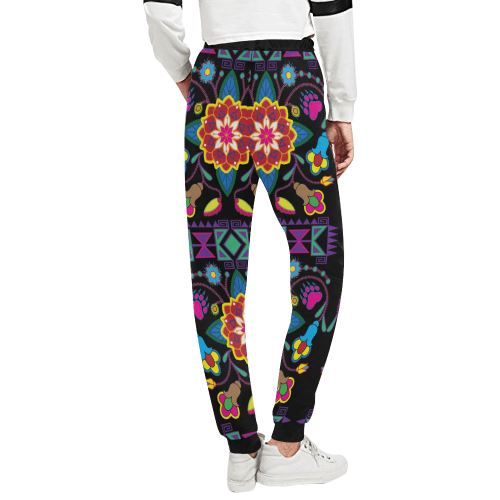 Geometric Floral Winter-Black Women's All Over Print Sweatpants (Model L11) Women's All Over Print Sweatpants (L11) e-joyer