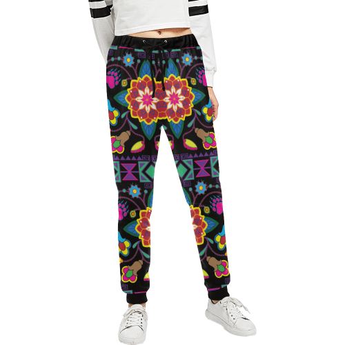 Geometric Floral Winter-Black Women's All Over Print Sweatpants (Model L11) Women's All Over Print Sweatpants (L11) e-joyer