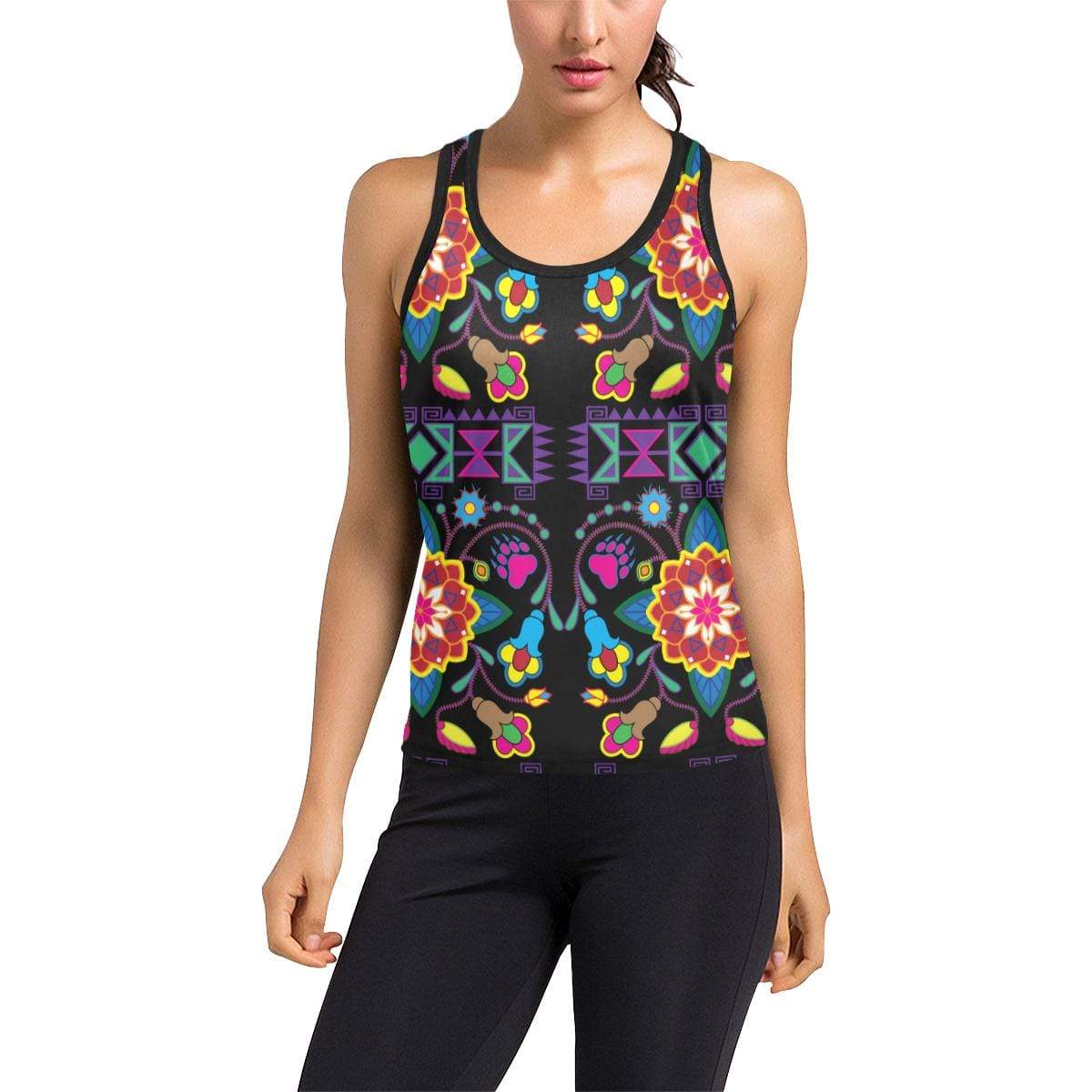Geometric Floral Winter-Black Women's Racerback Tank Top (Model T60) Racerback Tank Top (T60) e-joyer