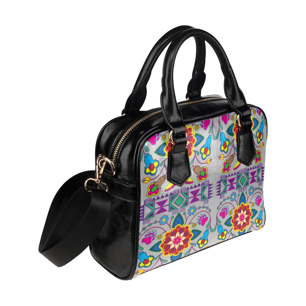 Geometric Floral Winter-Gray Shoulder Handbag (Model 1634) Shoulder Handbags (1634) e-joyer