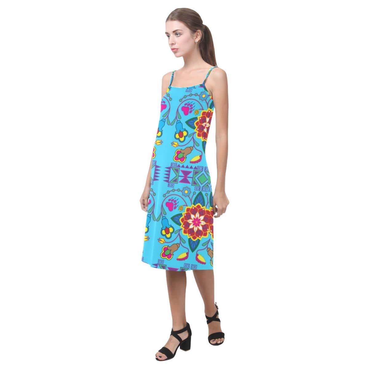 Geometric Floral Winter-Sky Blue Alcestis Slip Dress (Model D05) Alcestis Slip Dress (D05) e-joyer