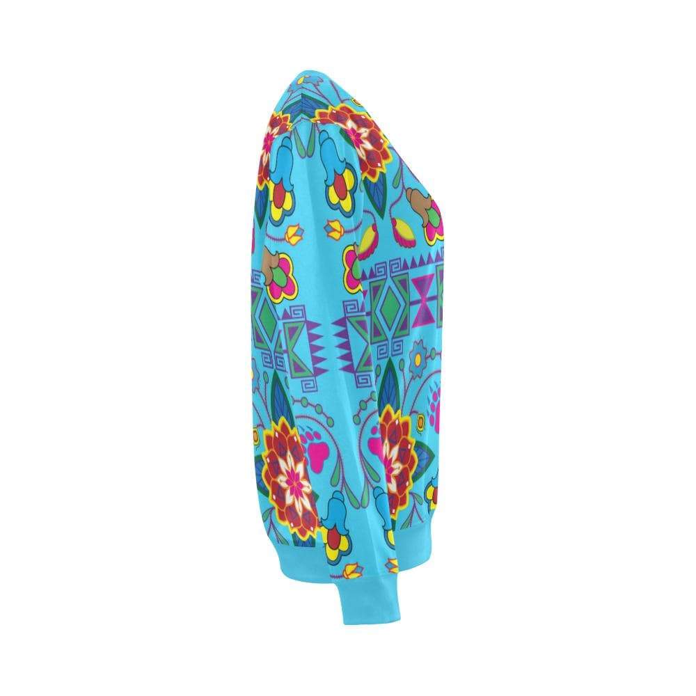 Geometric Floral Winter-Sky Blue All Over Print Crewneck Sweatshirt for Women (Model H18) Crewneck Sweatshirt for Women (H18) e-joyer