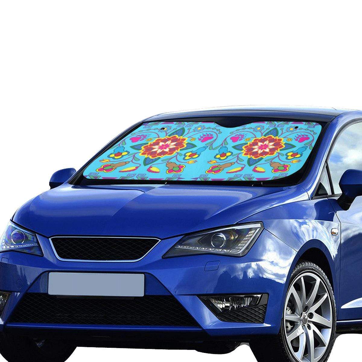 Geometric Floral Winter-Sky Blue Car Sun Shade 55"x30" Car Sun Shade e-joyer