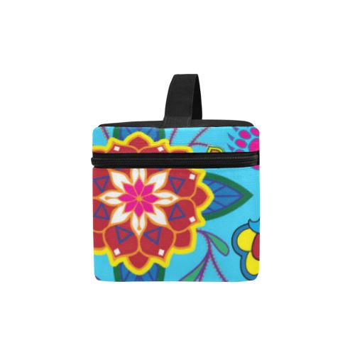 Geometric Floral Winter-Sky Blue Cosmetic Bag/Large (Model 1658) Cosmetic Bag e-joyer