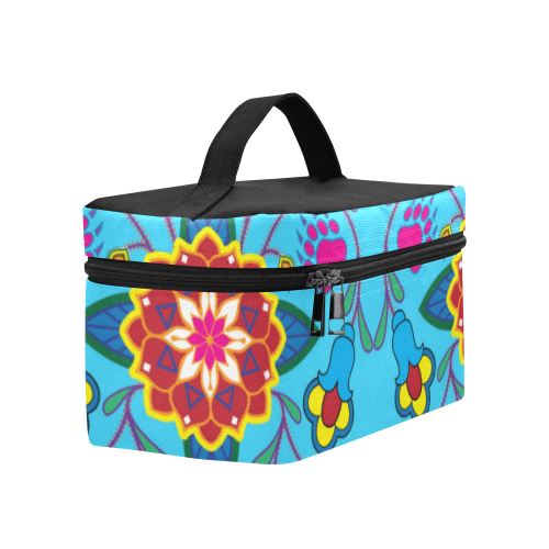 Geometric Floral Winter-Sky Blue Cosmetic Bag/Large (Model 1658) Cosmetic Bag e-joyer