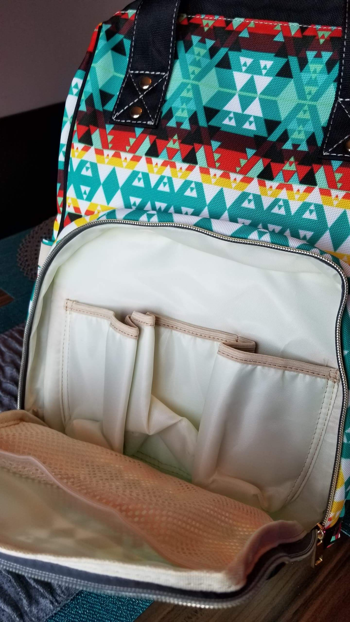 Geometric Floral Winter-Sky Blue Multi-Function Diaper Backpack (Model 1688) Diaper Backpack (1688) e-joyer