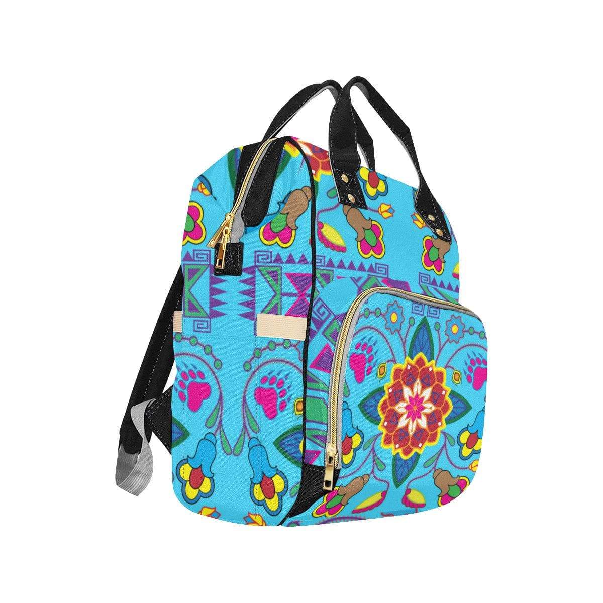 Geometric Floral Winter-Sky Blue Multi-Function Diaper Backpack (Model 1688) Diaper Backpack (1688) e-joyer