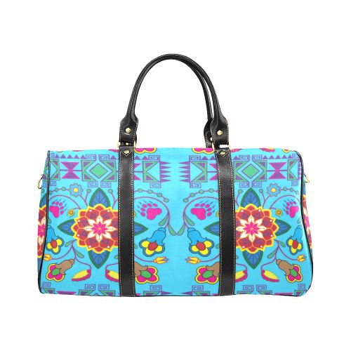 Geometric Floral Winter-Sky Blue New Waterproof Travel Bag/Large (Model 1639) Waterproof Travel Bags (1639) e-joyer