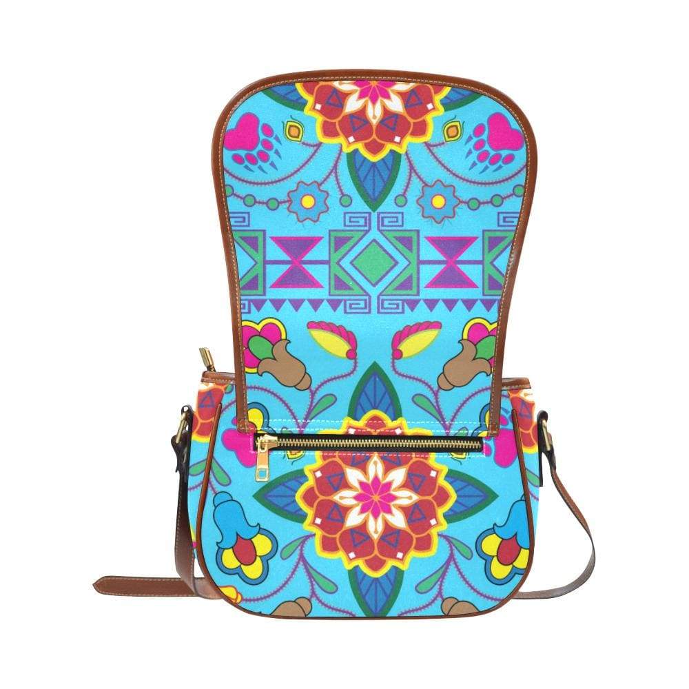 Geometric Floral Winter - Sky Blue Saddle Bag/Small (Model 1649) Full Customization Saddle Bag/Small (Full Customization) e-joyer